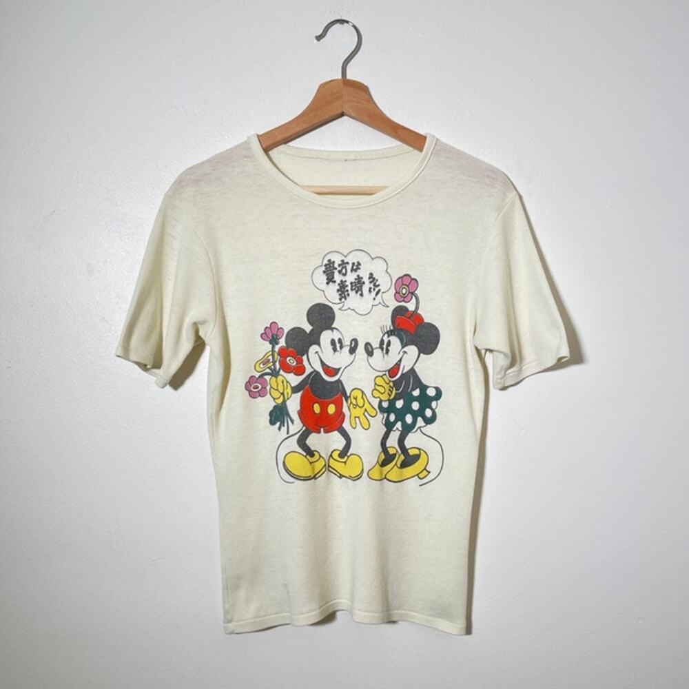 Vtg 70s 80s Walt Disney Mickey Minnie Japan T-Shirt / M/L French Cut Baby Tee